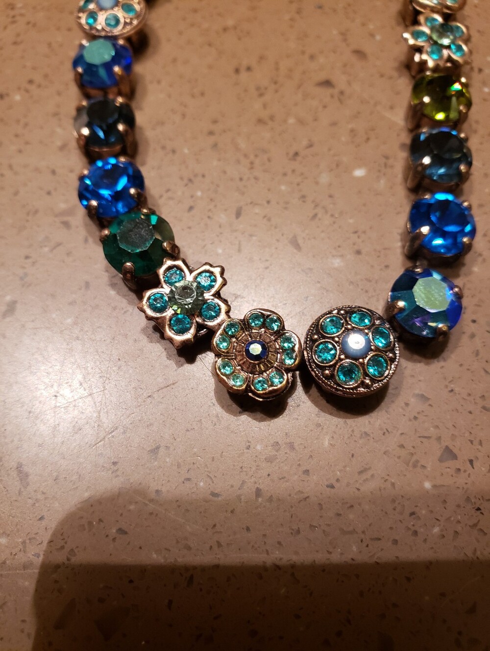 Mariana Blossom Necklace In Teal Green & Royal Blue Crystals - Picture 5 of 9